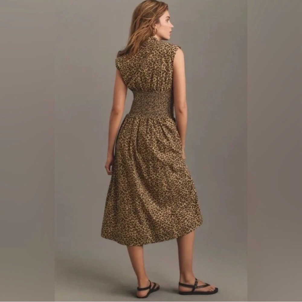 Anthropologie Leopard Print Midi Dress in Tan and Black - Picture 4 of 16